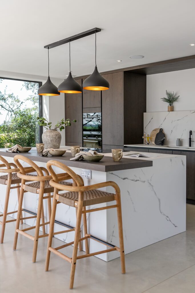 kingswood surrey home staging family home kitchen with oak bar stools and marble worktop