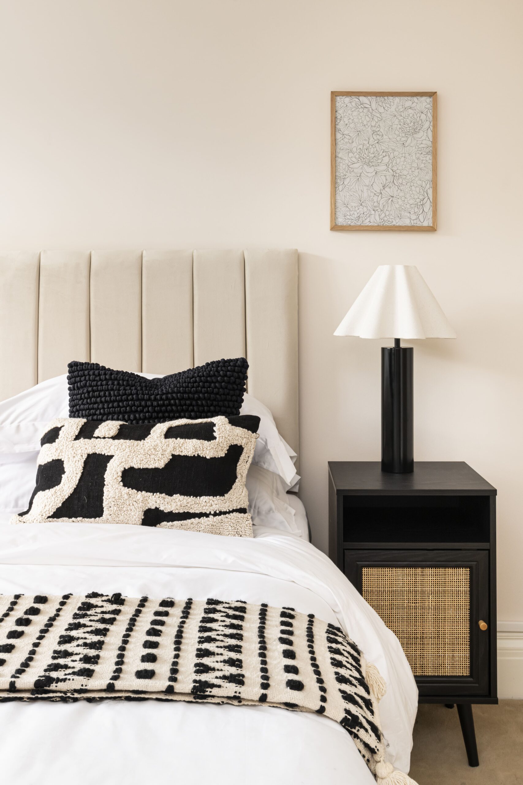 london furniture package for a chelsea home with neutral bedroom scheme and decorative accessories