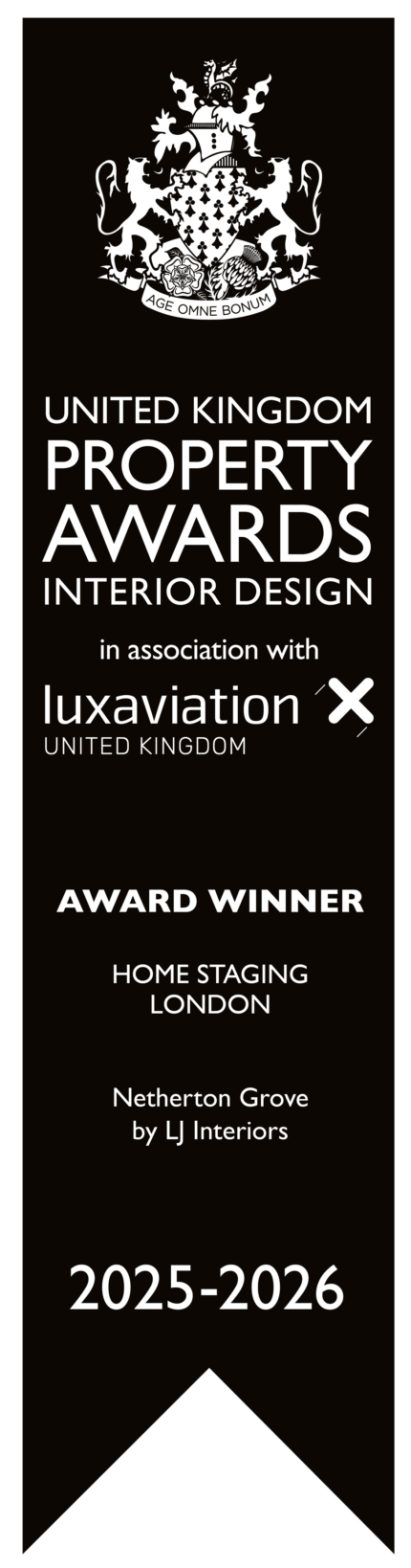 LJ Interiors award winning banner for 2025-2026 Best Home Staging London for Property Awards