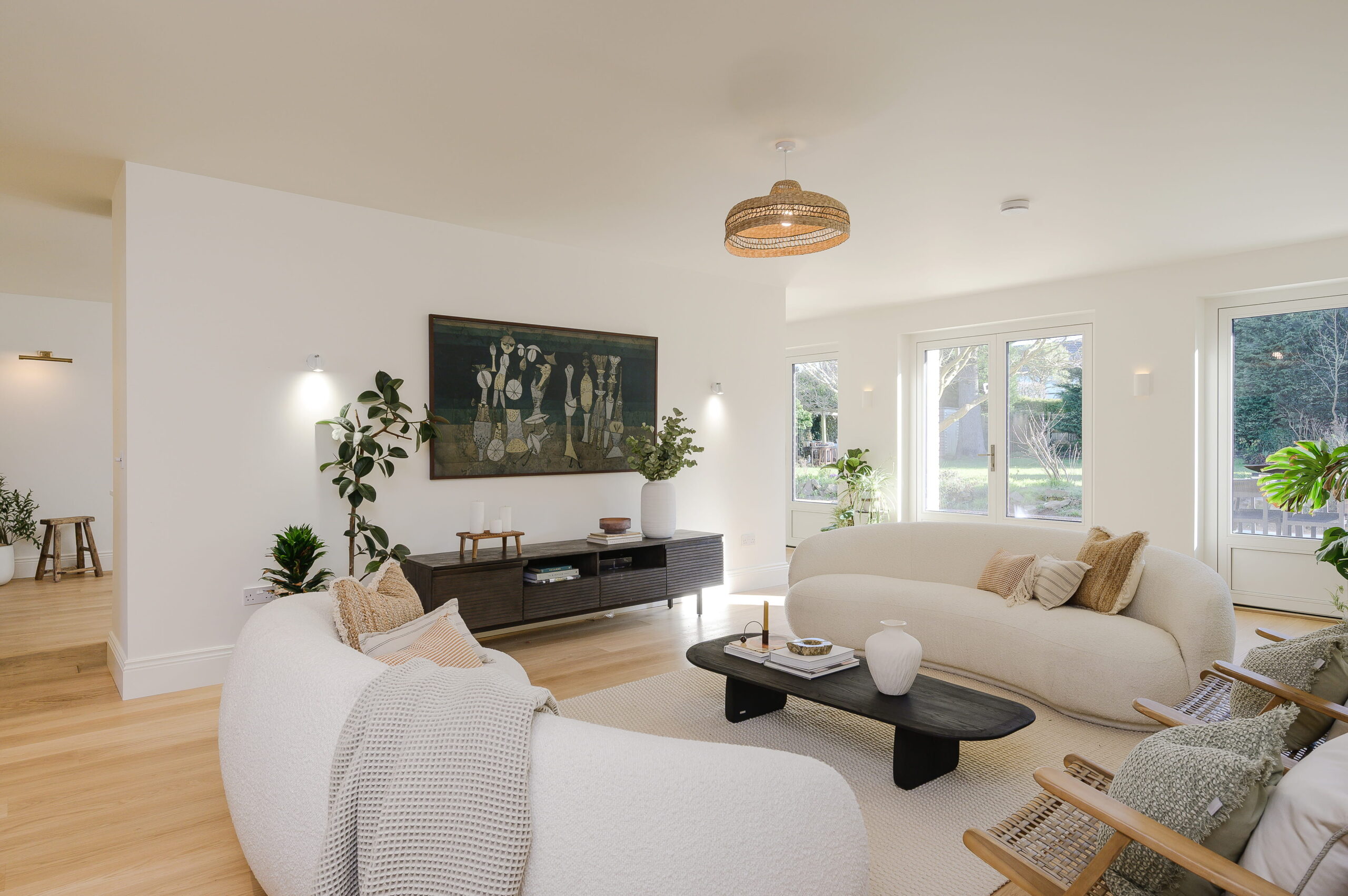 living room home stager project in london with neutral interior styling and accessories