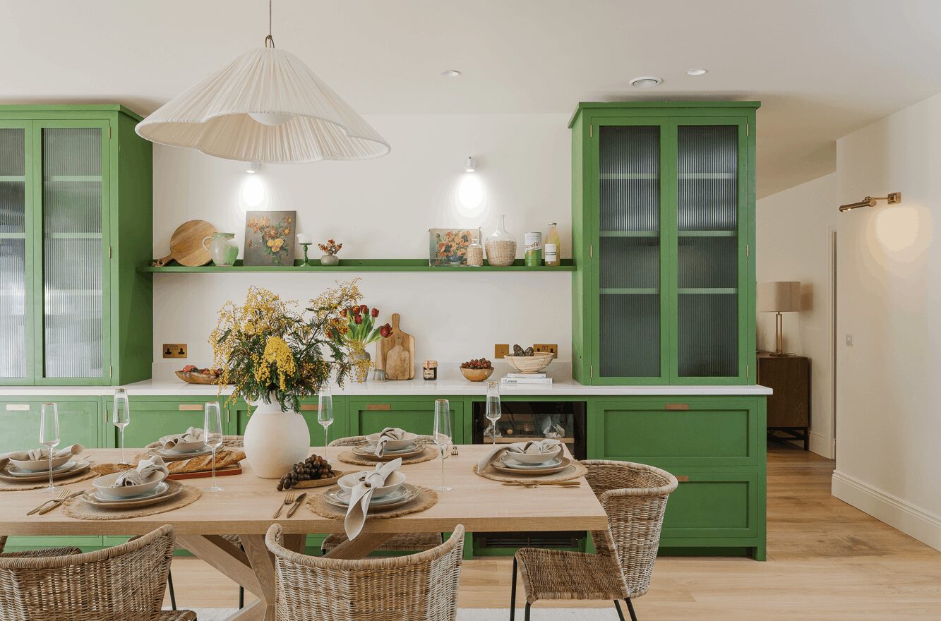 home staging london kitchen transformation with green and neutral interior styling