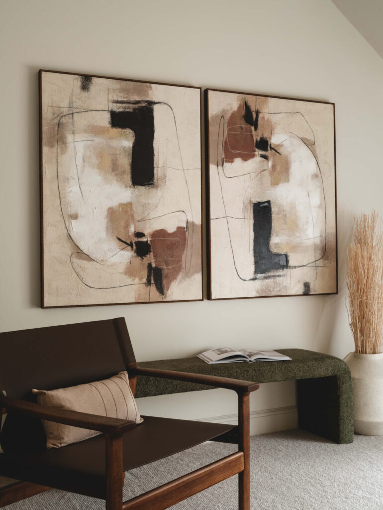 neutral bespoke artwork for interior design scheme for surrey family home